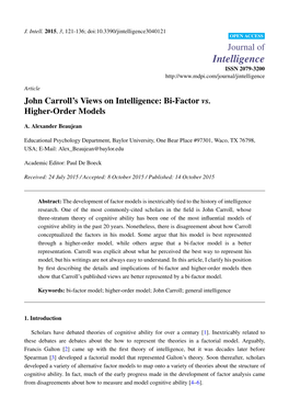 John Carroll's Views on Intelligence: Bi-Factor Vs. Higher-Order Models