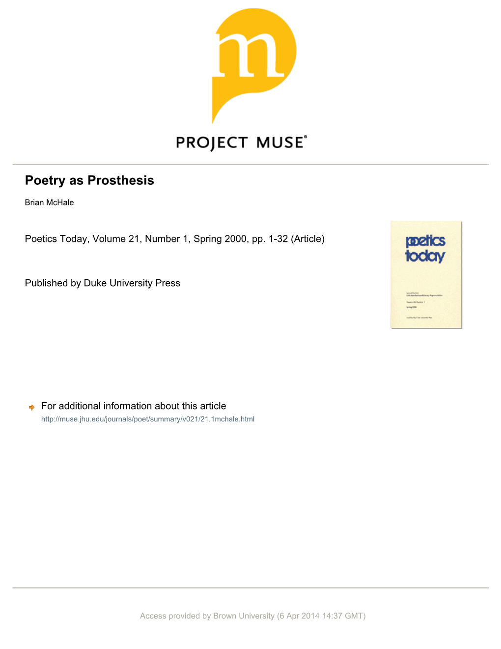 Poetry As Prosthesis