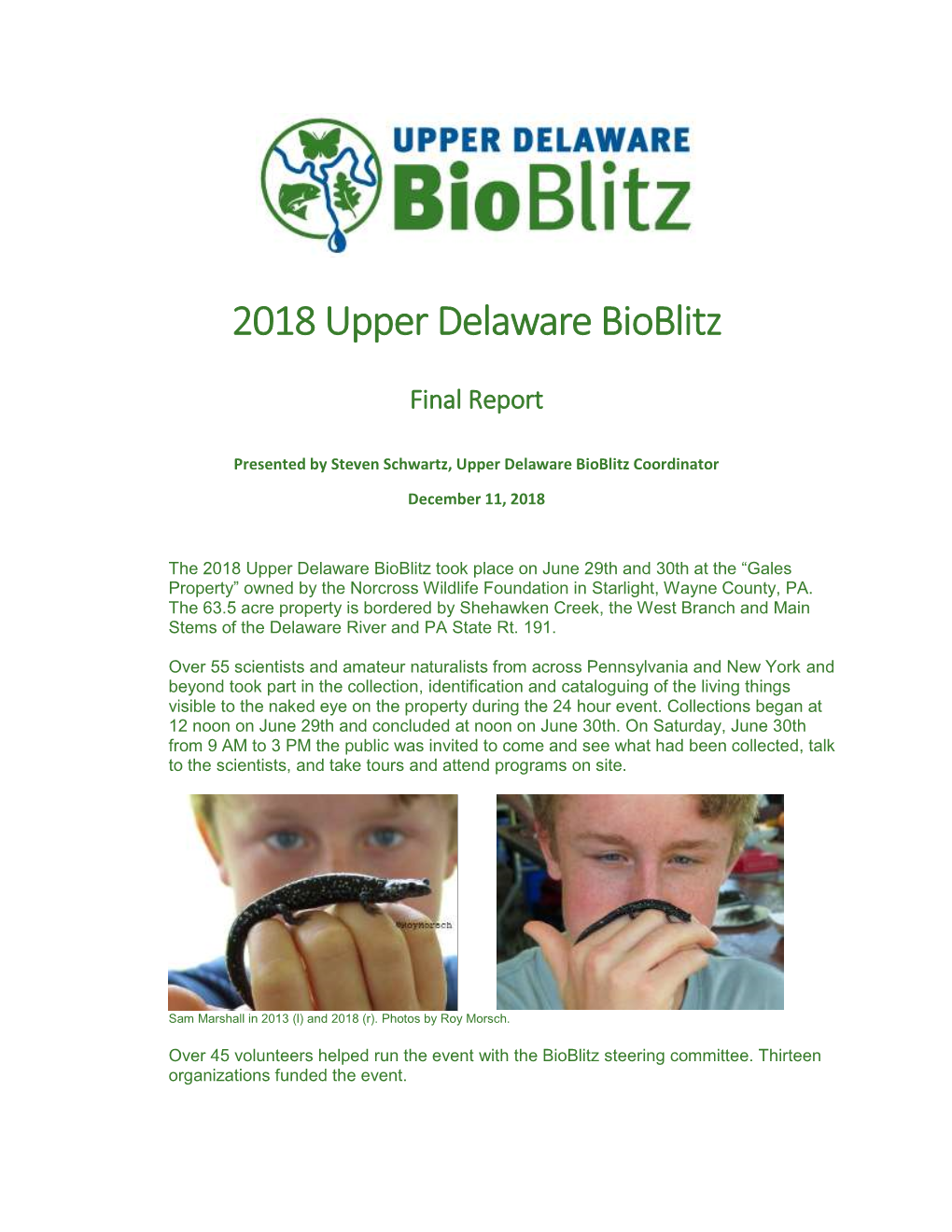 Final Report of the 2018 Upper Delaware Bioblitz