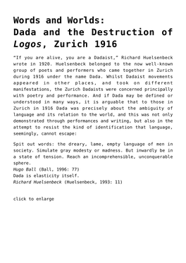 Words and Worlds:&lt;Br&gt;Dada and the Destruction of &lt;I&gt;Logos&lt;/I&gt;, Zurich 1916