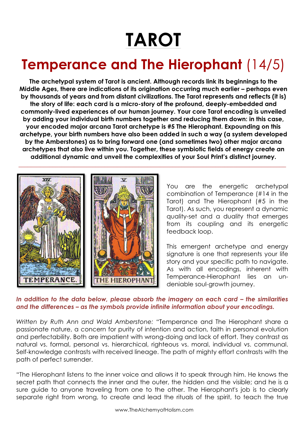 Temperance and the Hierophant (14/5)