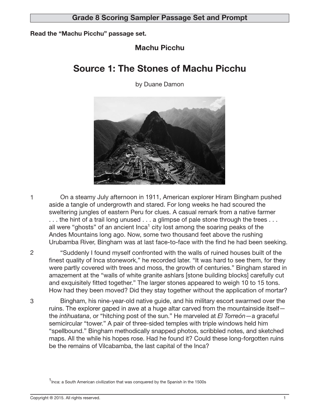 Grade 8: Machu Picchu