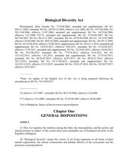 Biological Diversity Act Chapter One GENERAL DISPOSITIONS