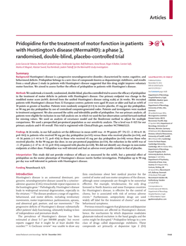 Pridopidine for the Treatment of Motor Function in Patients with Huntington’S Disease (Mermaihd): a Phase 3, Randomised, Double-Blind, Placebo-Controlled Trial