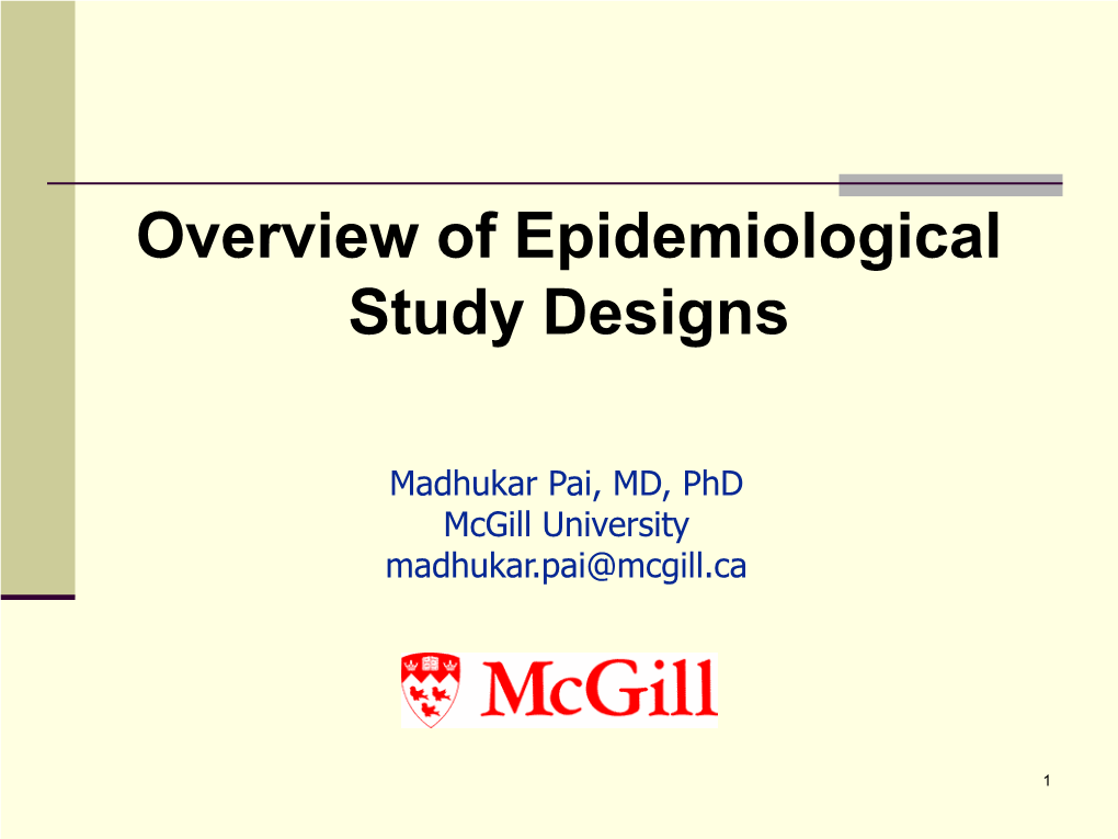 Overview Of Epidemiological Study Designs - DocsLib