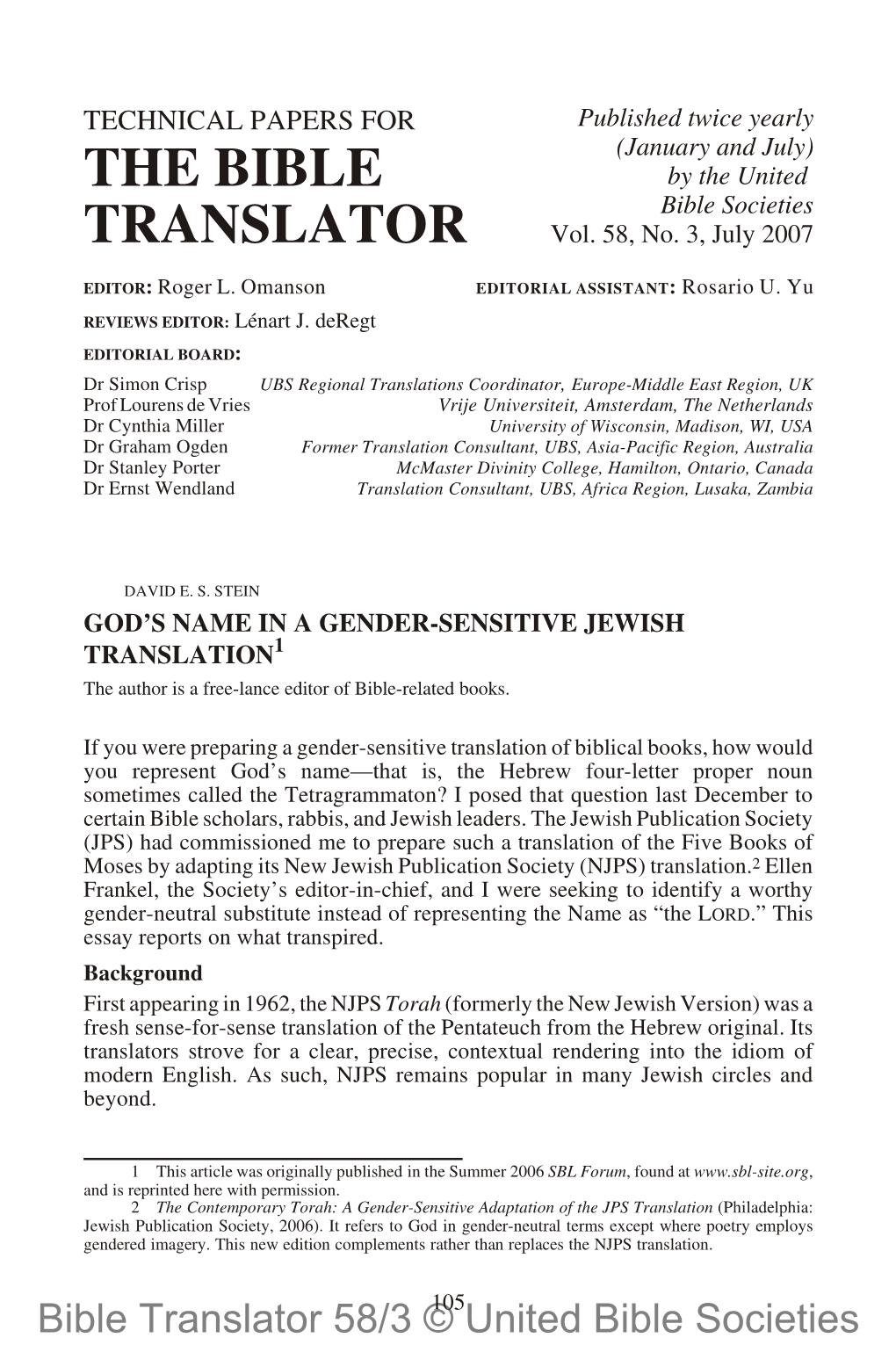 God's Name in a Gender-Sensitive Jewish Translation