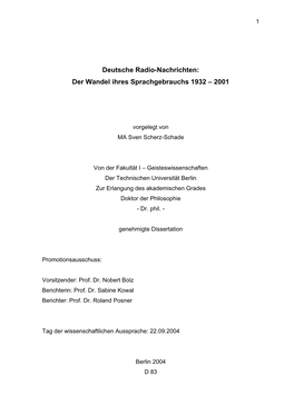 Deutsche Radio-Nachrichten: Der Wandel Ihres Sprachgebrauchs 1932 – 2001