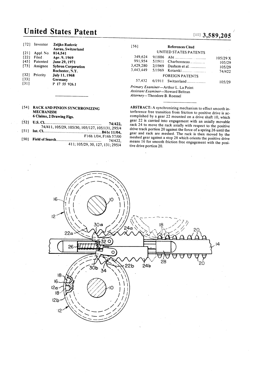 United States Patent (11) 3,589,205 72) Inventor Zeljko Radovic 56) References Cited F 5