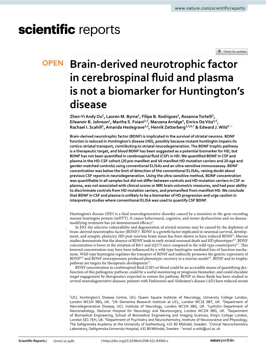 Brain-Derived Neurotrophic Factor in Cerebrospinal Fluid and Plasma Is