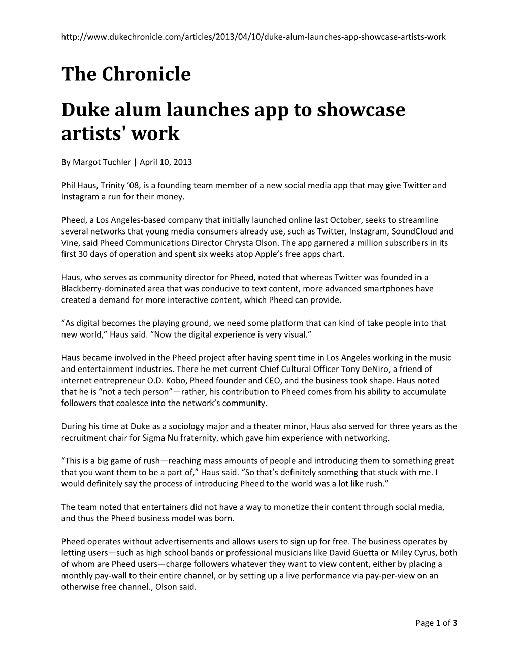 The Chronicle Duke Alum Launches App to Showcase Artists' Work