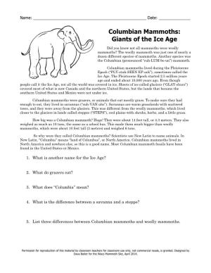 Columbian Mammoths: Giants of the Ice Age