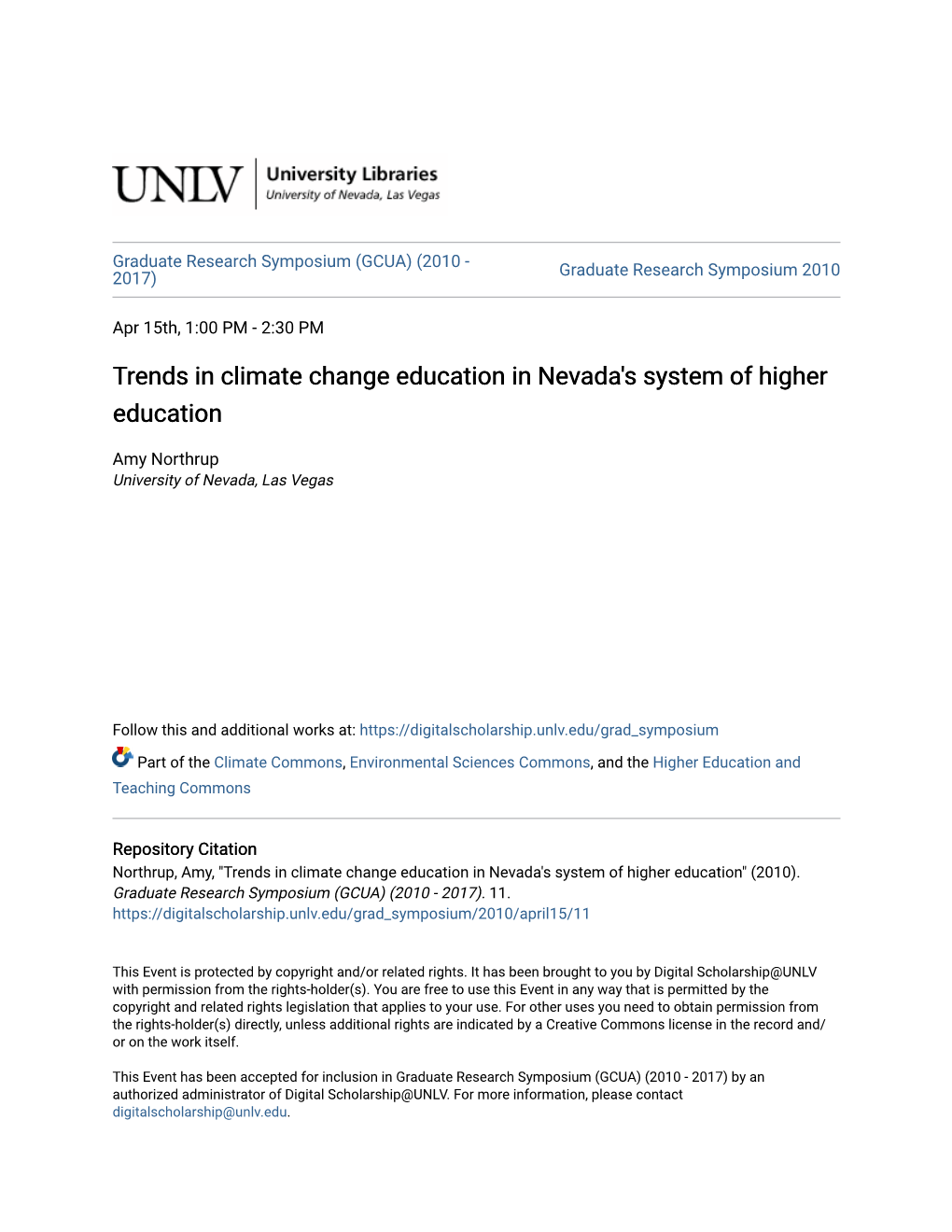Trends in Climate Change Education in Nevada's System of Higher Education