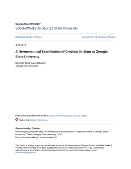 A Hermeneutical Examination of Creation in Islam at Georgia State University