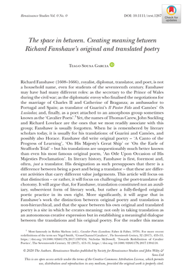 The Space in Between. Creating Meaning Between Richard Fanshawe’S Original and Translated Poetry