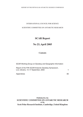 SCAR Report No 23, April 2005