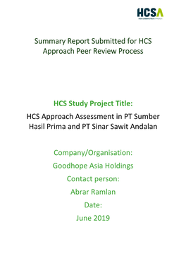 Summary Report Submitted for HCS Approach Peer Review Process