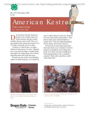 American Kestrel: Falco Sparverius, EC 1578 (Oregon State University Extension Service)