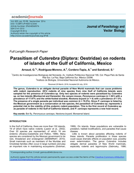 Parasitism of Cuterebra (Diptera: Oestridae) on Rodents of Islands of the Gulf of California, Mexico