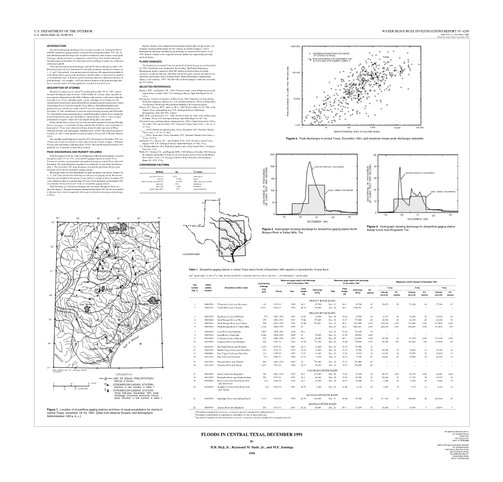 U.S. Geological Survey Water-Resources Investigations Twenty-Two Stations on Unregulated and Regulated Streams in Central Texas Where the Report 84–4055, 119 P