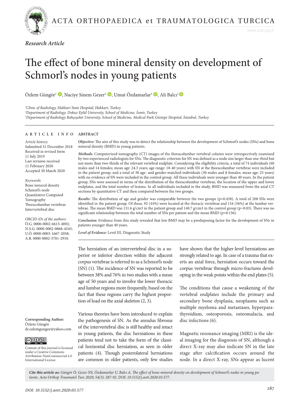 The Effect of Bone Mineral Density on Development of Schmorl's Nodes In