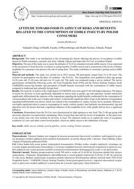 Attitude Toward Food in Aspect of Risks and Benefits Related to the Consumption of Edible Insects by Polish Consumers