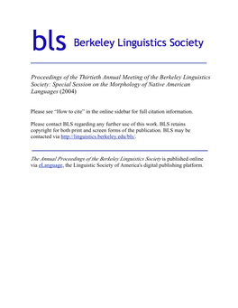 Proceedings of the Thirtieth Annual Meeting of the Berkeley Linguistics Society: Special Session on the Morphology of Native American Languages (2004)