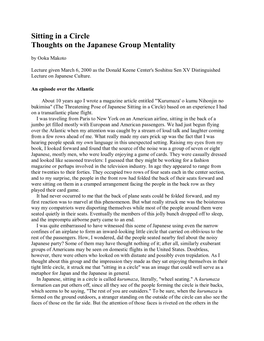 Sitting in a Circle Thoughts on the Japanese Group Mentality by Ooka Makoto