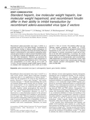 Standard Heparin, Low Molecular Weight Heparin, Low Molecular Weight Heparinoid, and Recombinant Hirudin Differ in Their Ability