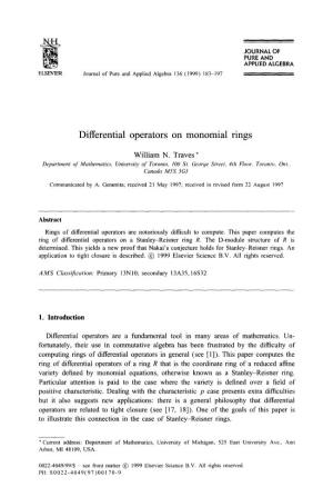 Differential Operators on Monomial Rings