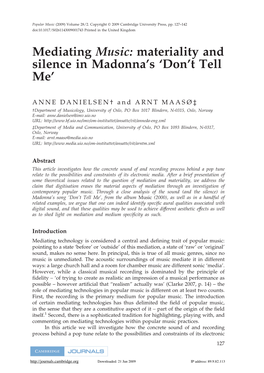 Materiality and Silence in Madonna's