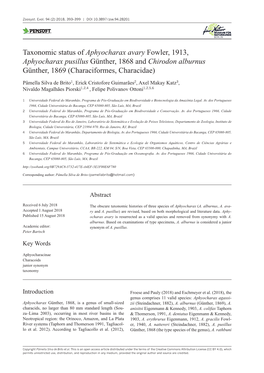 Aphyocharax Pusillus Günther, 1868 and Chirodon Alburnus Günther, 1869 (Characiformes, Characidae)