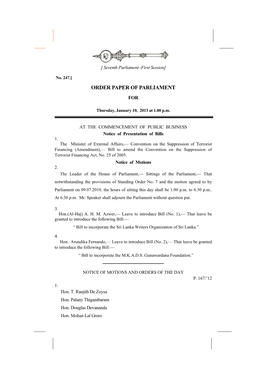 Order Paper of Parliament