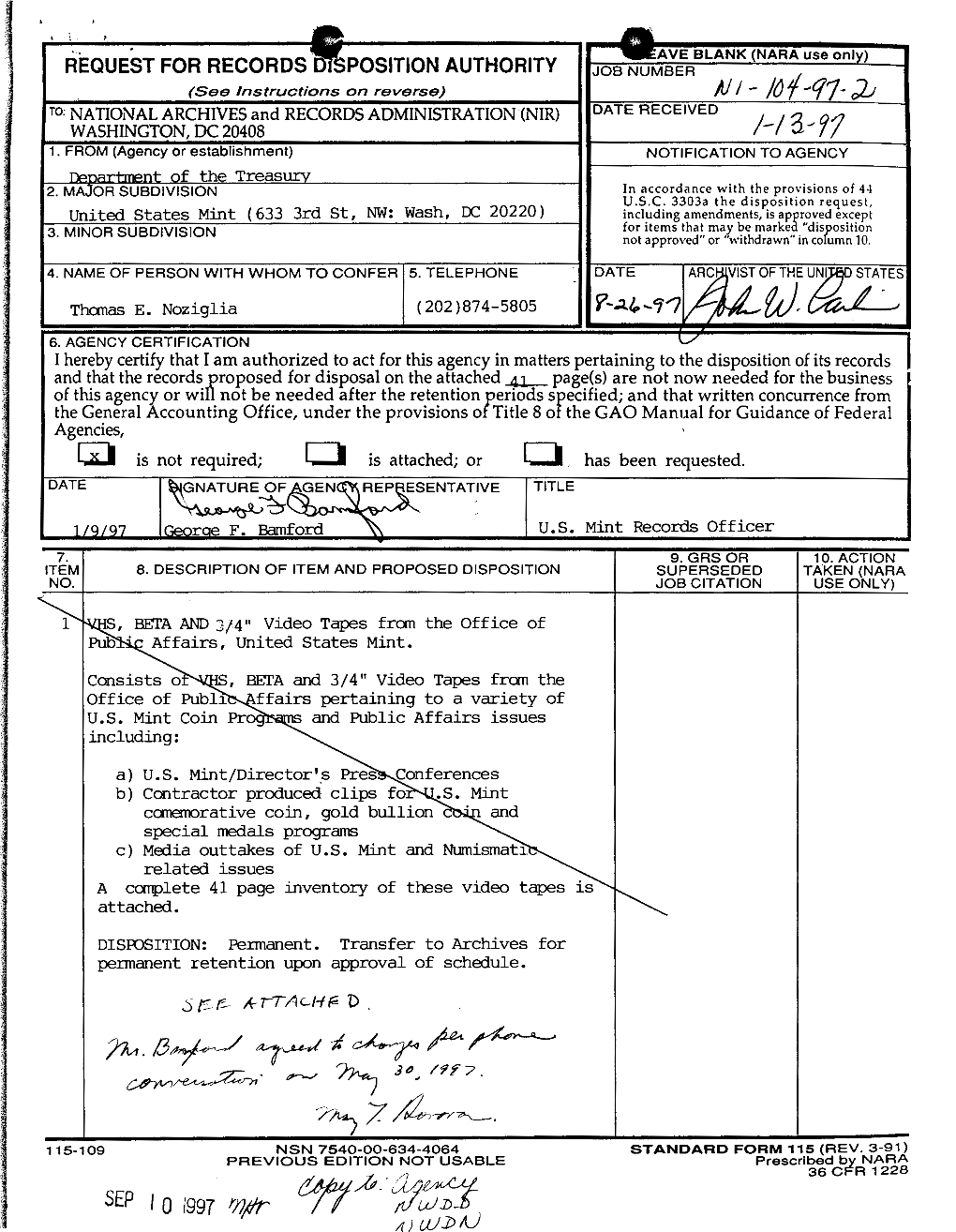 Video Tapes Documenting Coin Programs and Mint Activities