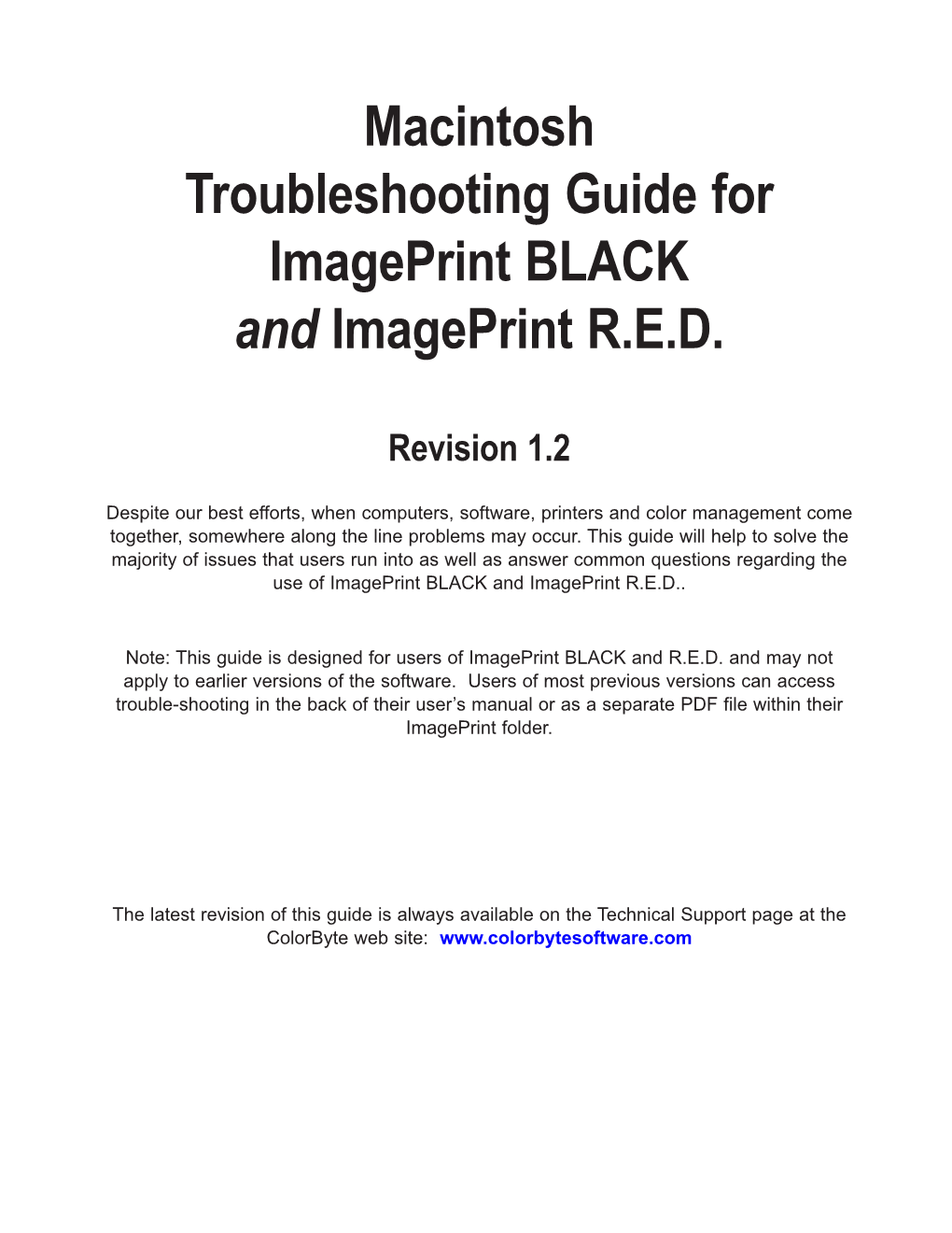 Macintosh Troubleshooting Guide for Imageprint BLACK and Imageprint R.E.D