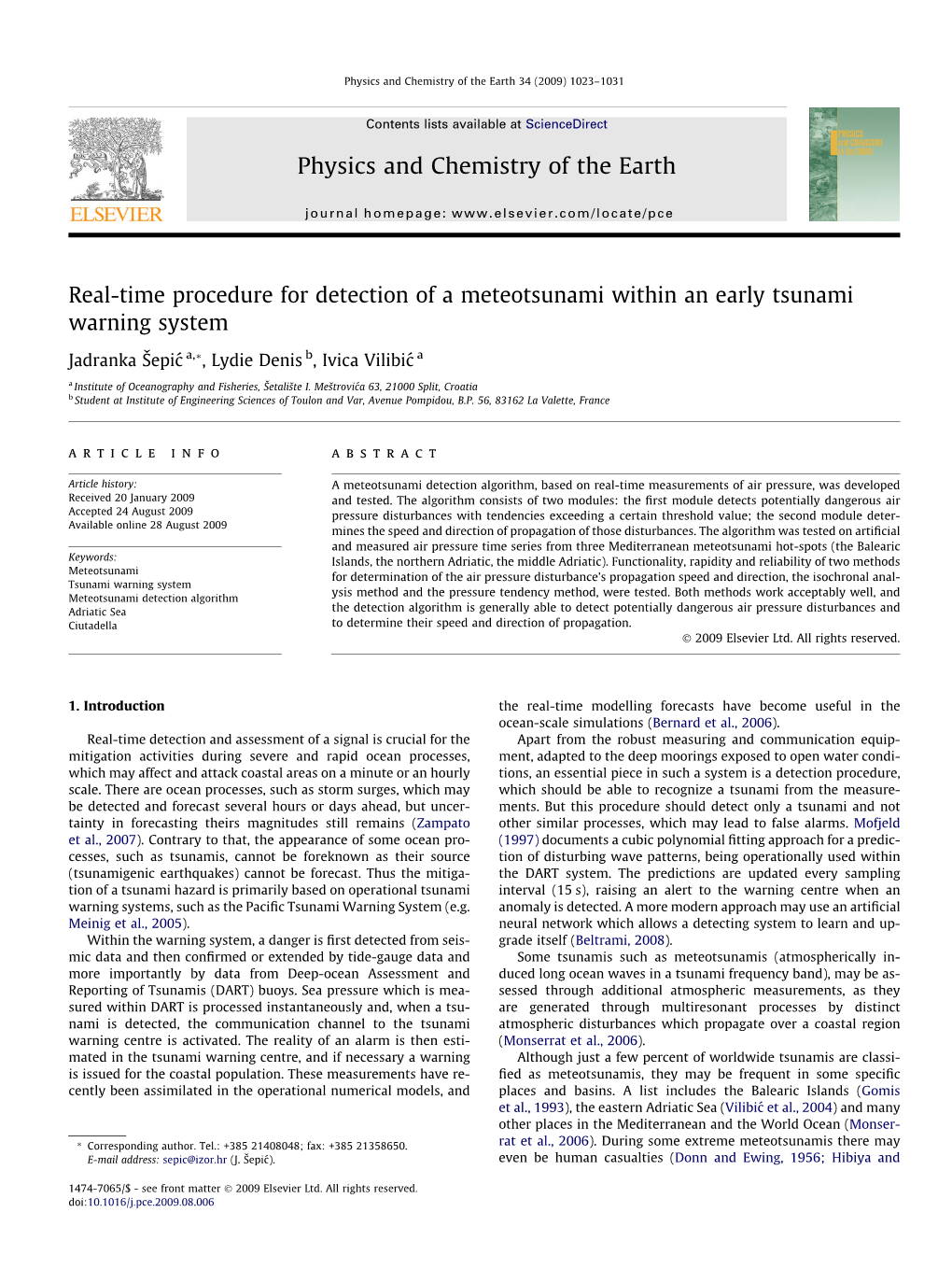 Real-Time Procedure for Detection of a Meteotsunami Within an Early Tsunami Warning System