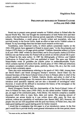 Preliminary Remarks on Yiddish Culture in Poland 1945-1968