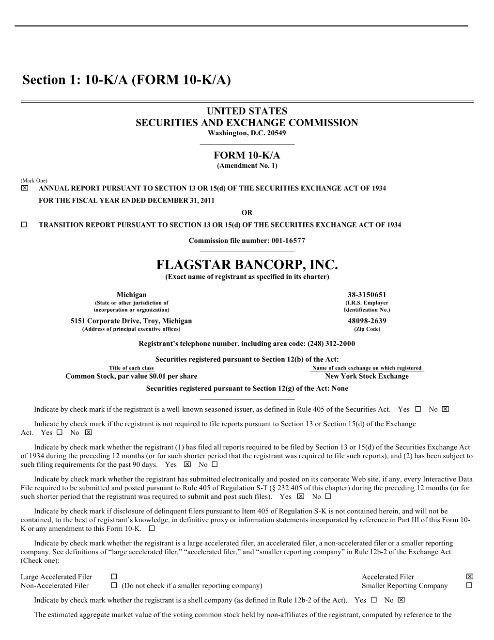 FLAGSTAR BANCORP, INC. Section 1: 10-K/A