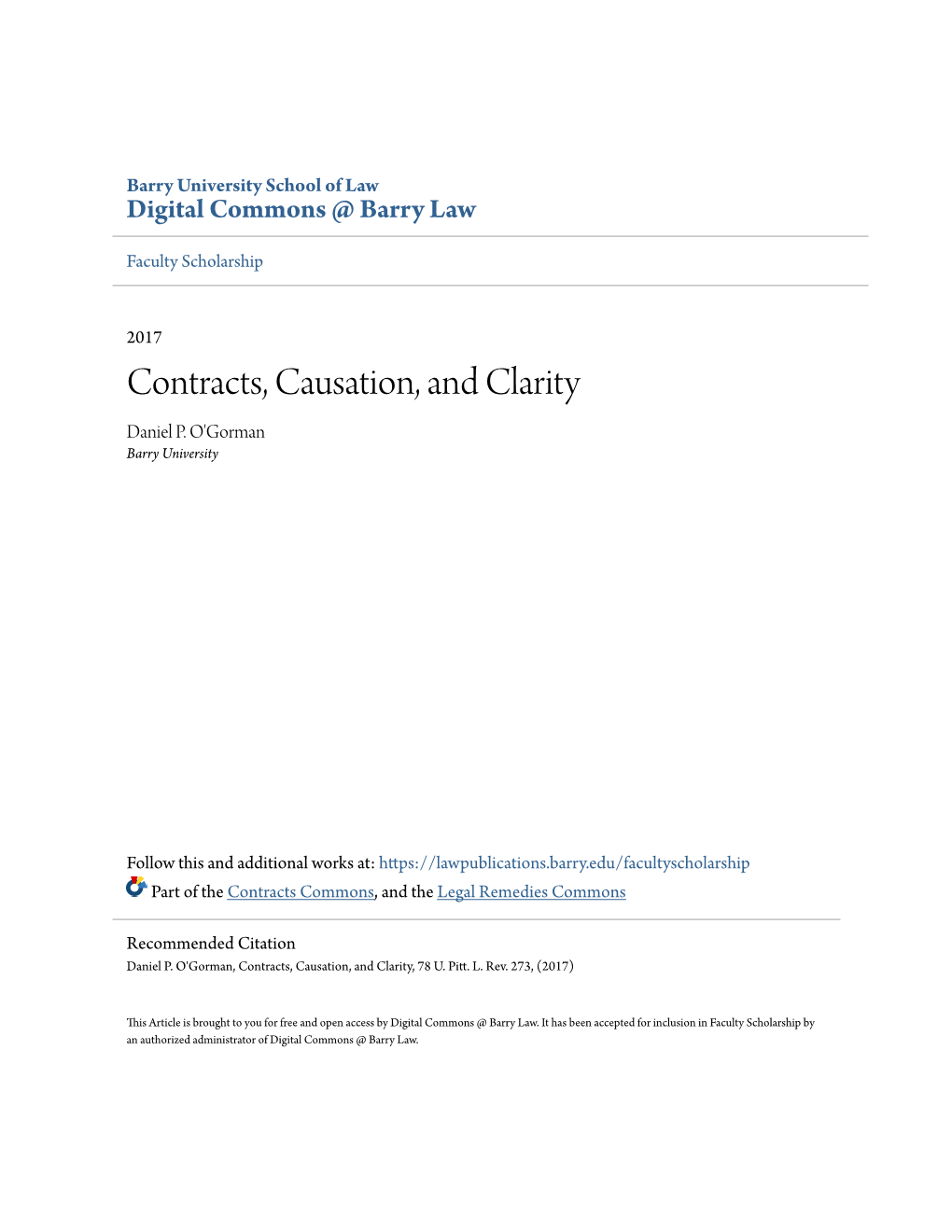 Contracts, Causation, and Clarity Daniel P