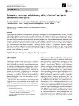 Relatedness, Parentage, and Philopatry Within a Natterer's Bat