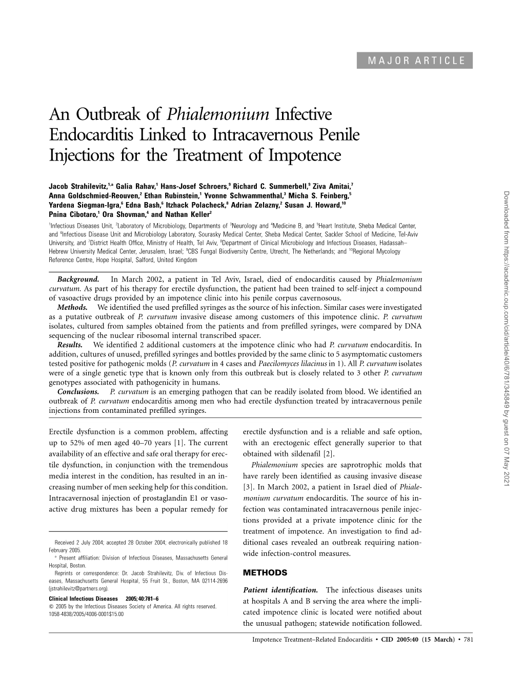 An Outbreak of Phialemonium Infective Endocarditis Linked to Intracavernous Penile Injections for the Treatment of Impotence