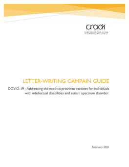 LETTER-WRITING CAMPAIN GUIDE COVID-19 : Addressing the Need to Prioritize Vaccines for Individuals with Intellectual Disabilities and Autism Spectrum Disorder