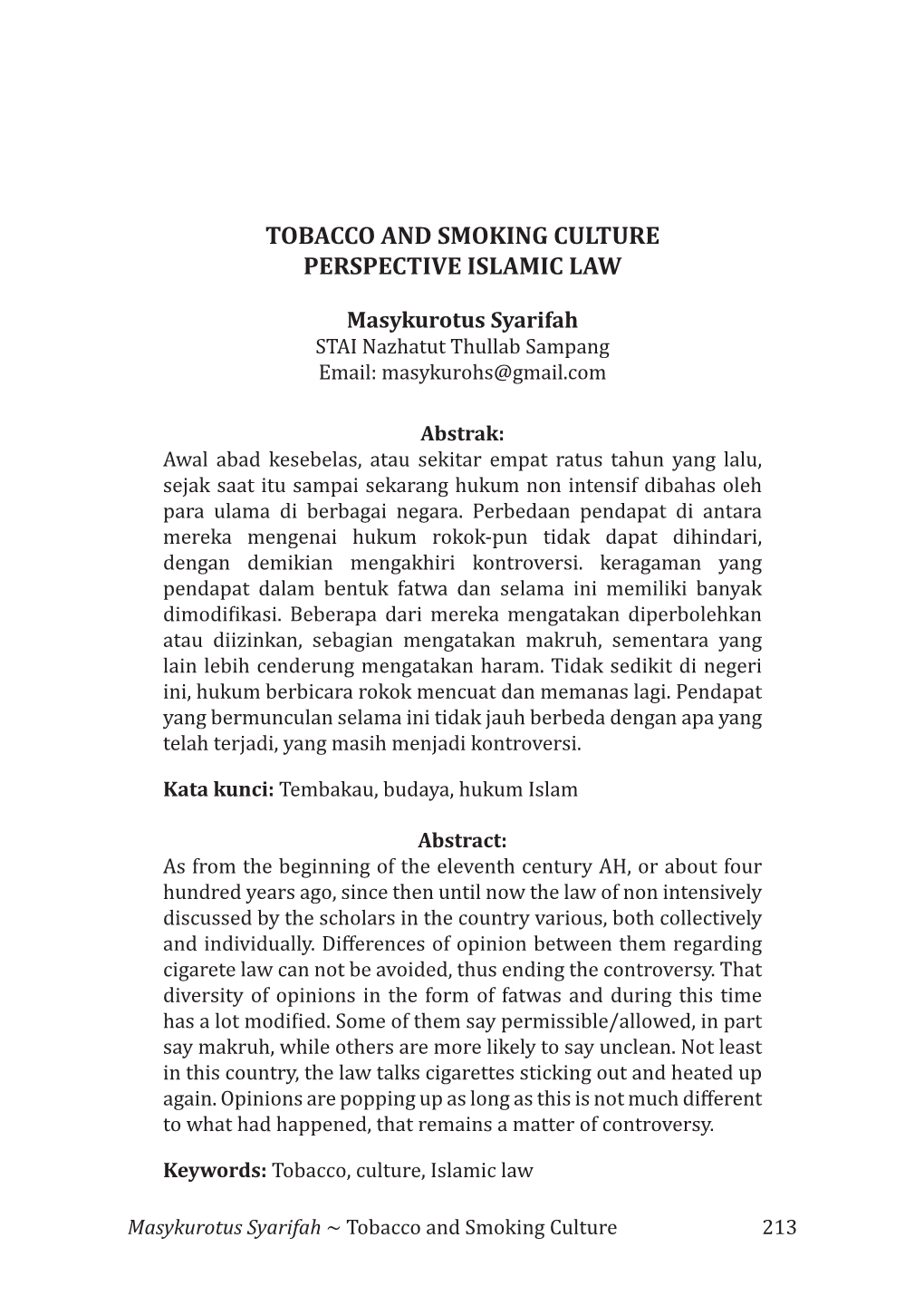 Tobacco and Smoking Culture Perspective Islamic Law