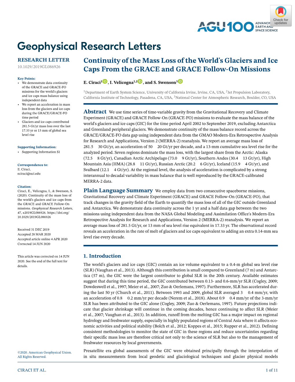 Continuity of the Mass Loss of the World's Glaciers and Ice Caps From