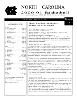 NORTH CAROLINA 2000-01 Basketball Athletic Media Relations • 919-962-1376 • 919-962-0612 Fax • Tarheelblue.Com