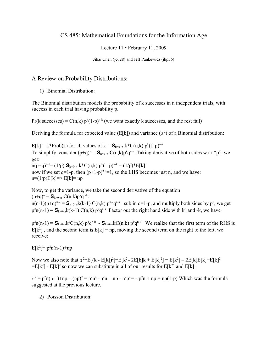 CS 485: Mathematical Foundations for the Information Age