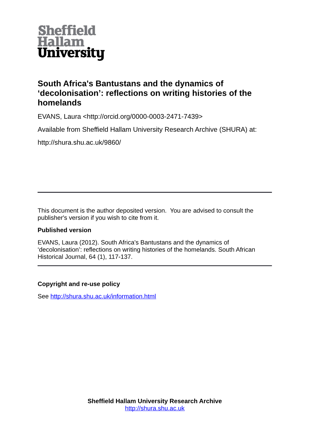 South Africa's Bantustans and the Dynamics of 'Decolonisation'