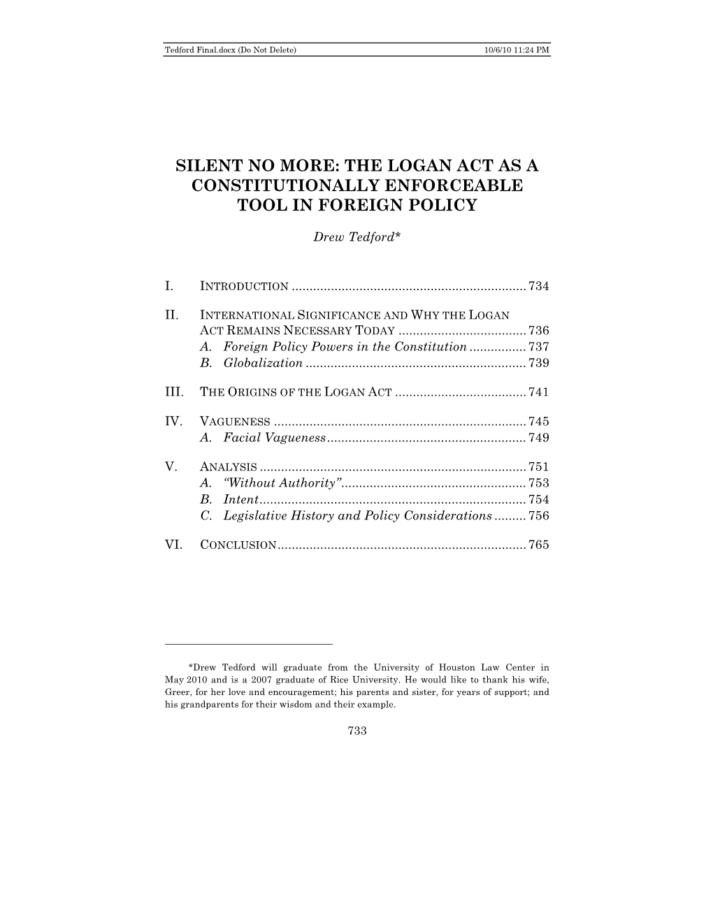 Silent No More: the Logan Act As a Constitutionally Enforceable Tool in Foreign Policy