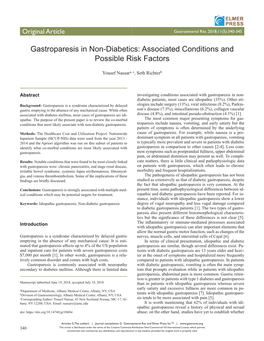Gastroparesis in Non-Diabetics: Associated Conditions and Possible Risk Factors