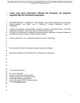 Large Scale Gene Duplication Affected the European Eel (Anguilla 2 Anguilla) After the 3R Teleost Duplication