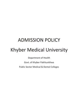 ADMISSION POLICY Khyber Medical University
